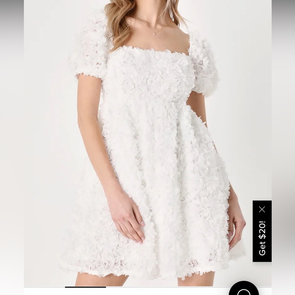 Precious Passion White Floral Puff Sleeve Babydoll Dress